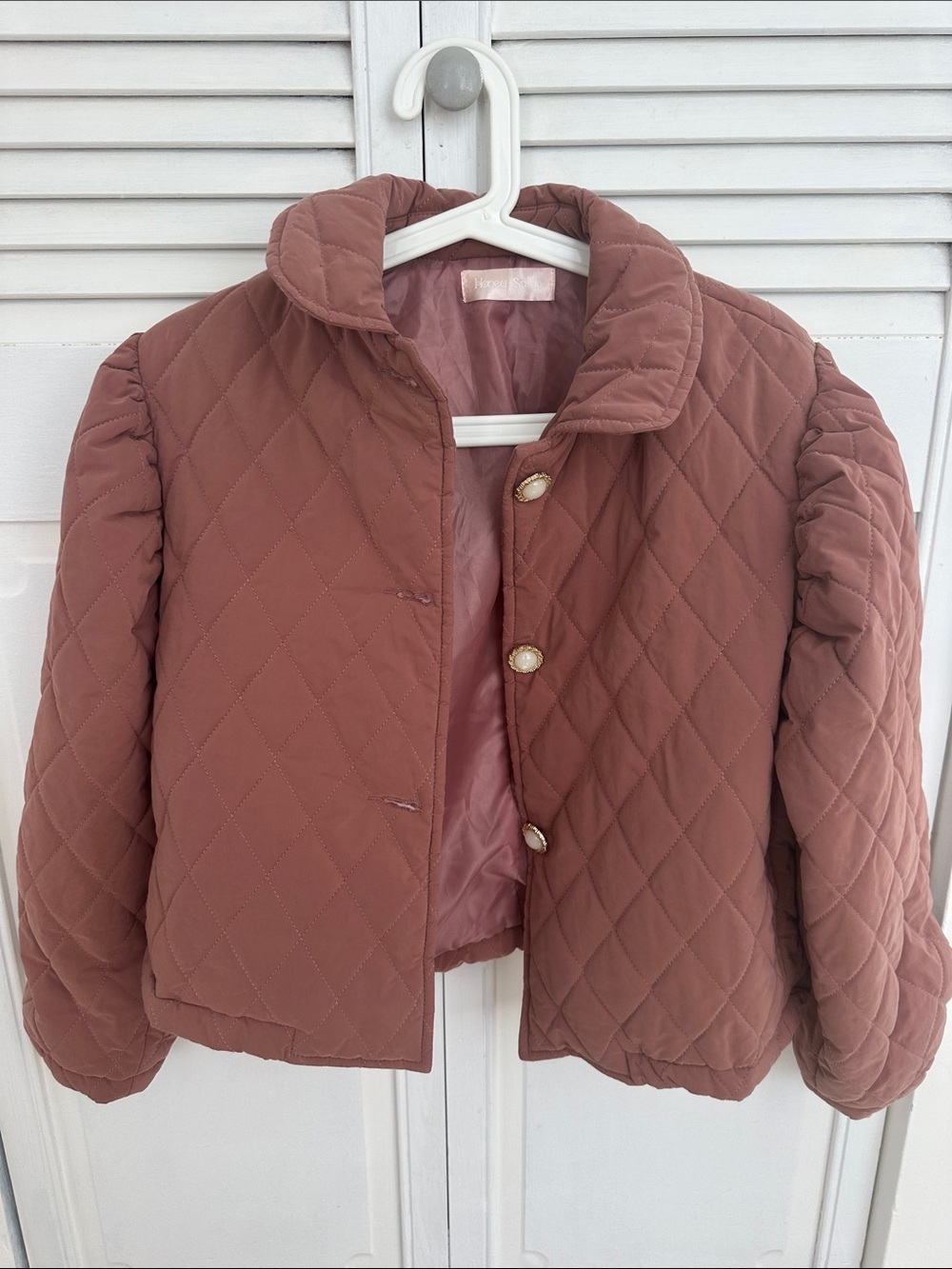 Quilted Puff Sleeve Jacket - Dusty Rose
